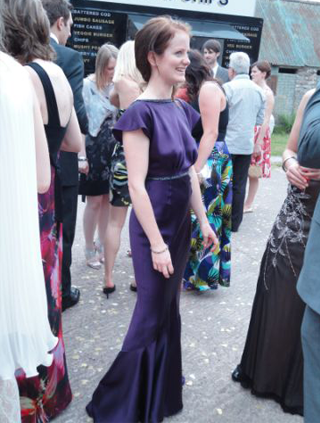 elegant, slinky purple wedding / evening dress